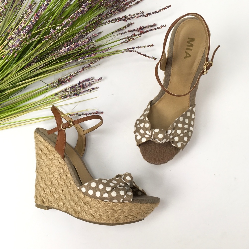 MIA | Polkadot Canvas & Leather Espadrille Wedges